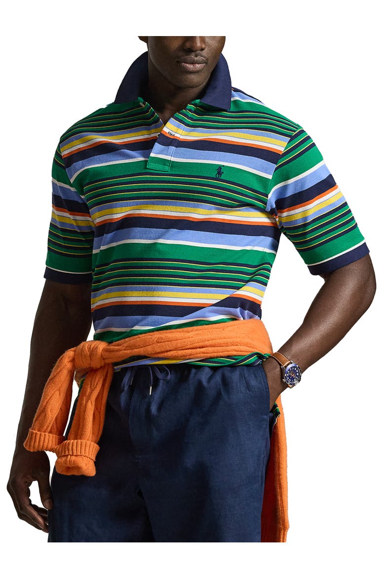 Big & Tall Mesh Multi-Striped Polo Shirt, Main, color, BILLIARD STRIPE MLTI
