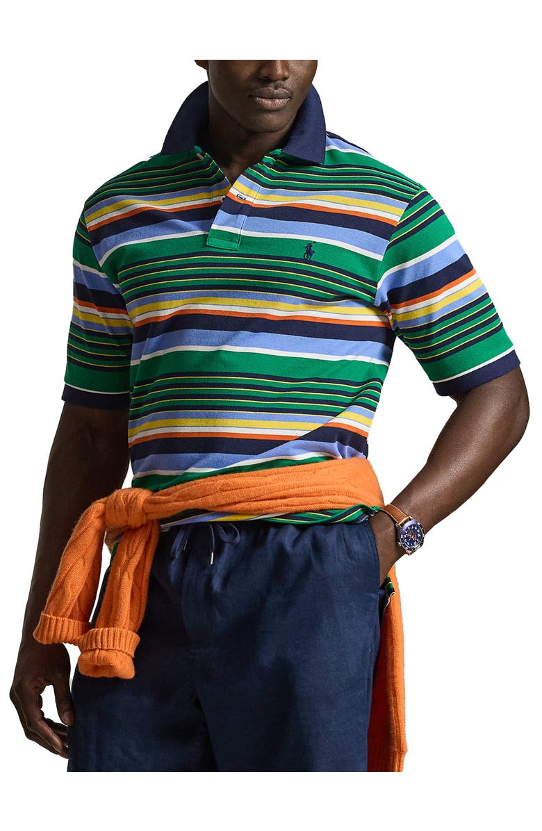 Polo Ralph Lauren Big & Tall Mesh Multi-Striped Polo Shirt, Main, color, Billiard Stripe Mlti