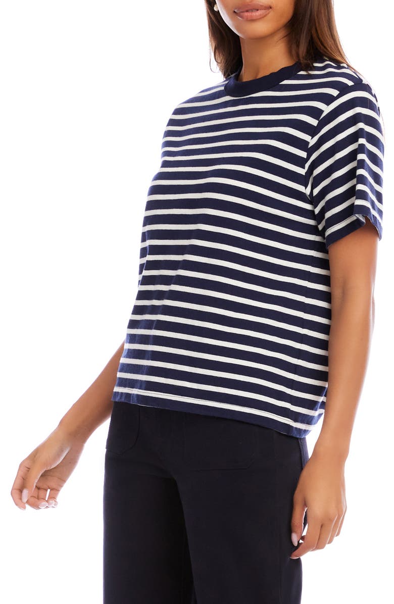 Karen Kane Stripe Cotton T-Shirt, Alternate, color, Navy/White