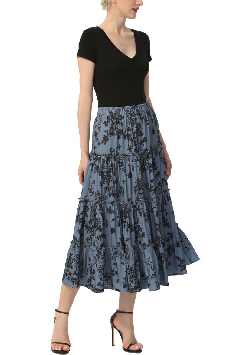Women's Tiered Midi Skirt, Alternate, color, Navy