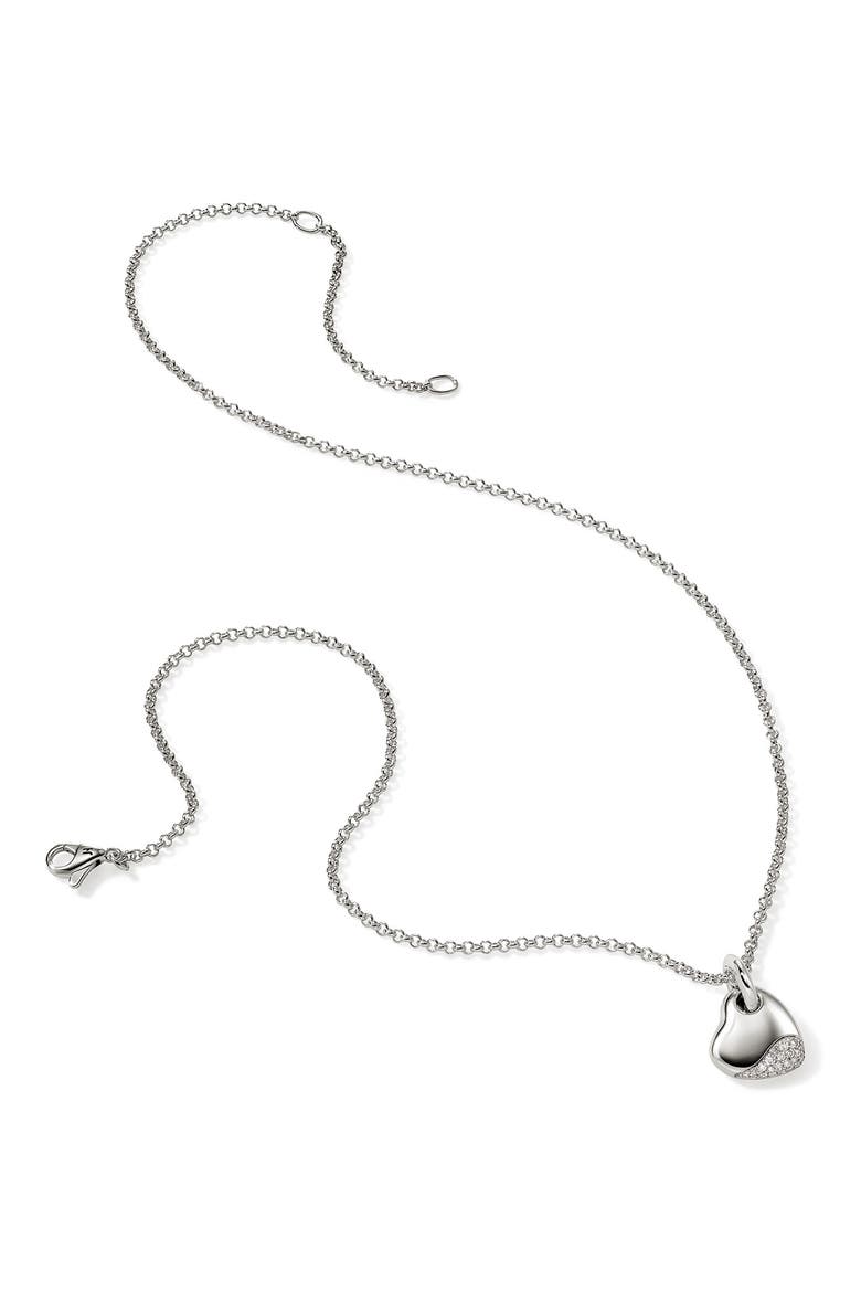 Pebble Heart Pavé Diamond Short Pendant Necklace, Alternate, color, SILVER