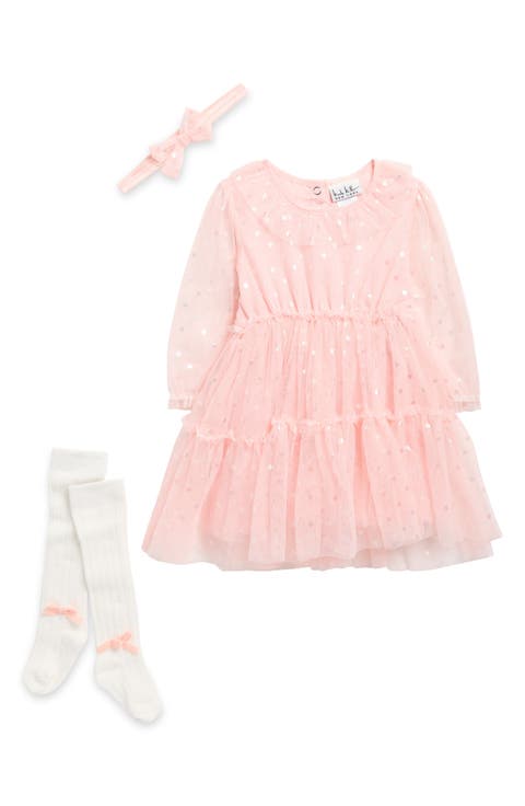 Foil Dot Long Sleeve Dress, Socks & Headband Set (Baby)