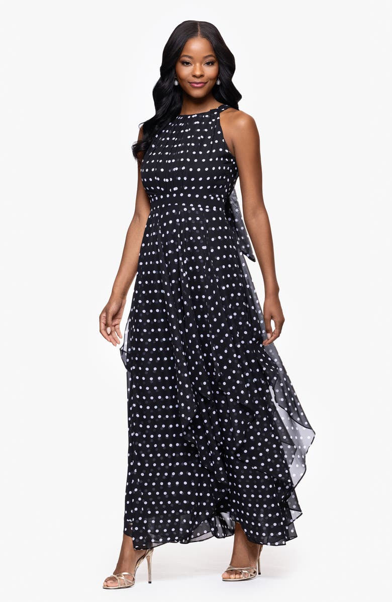 Betsy & Adam Polka Dot Handkerchief Hem Gown, Alternate, color,