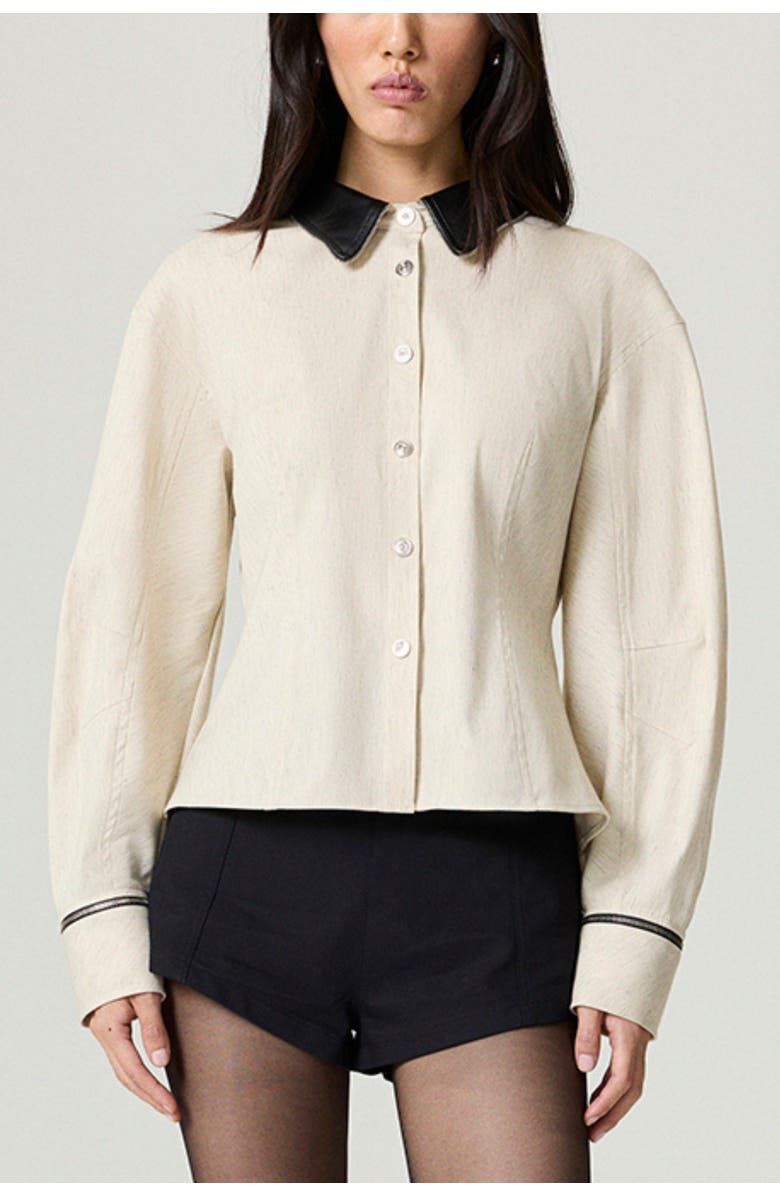 Nocturne Contrast Collar Balloon-Sleeve Shirt, Main, color, Ivory