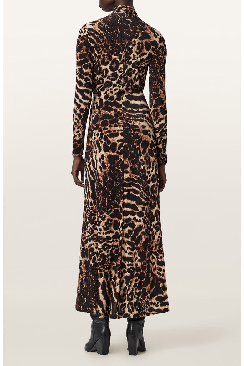 Mina Ruched Print Long Sleeve Maxi Dress, Alternate, color, PARDUS HONEY BROWN