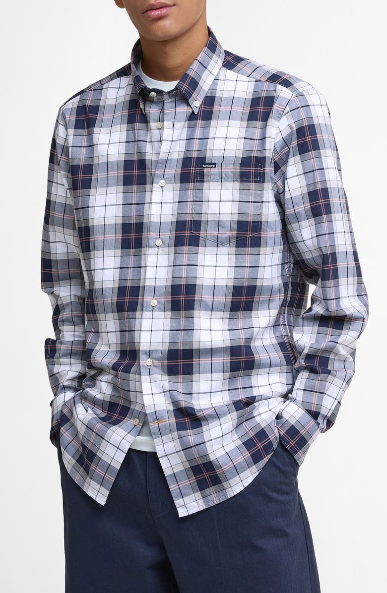 Barbour Wetheram Tailored Fit Button-Down Shirt, Main, color, Riverstone Tartan