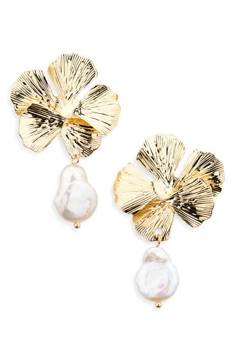 Pearl Drop Flower Earrings