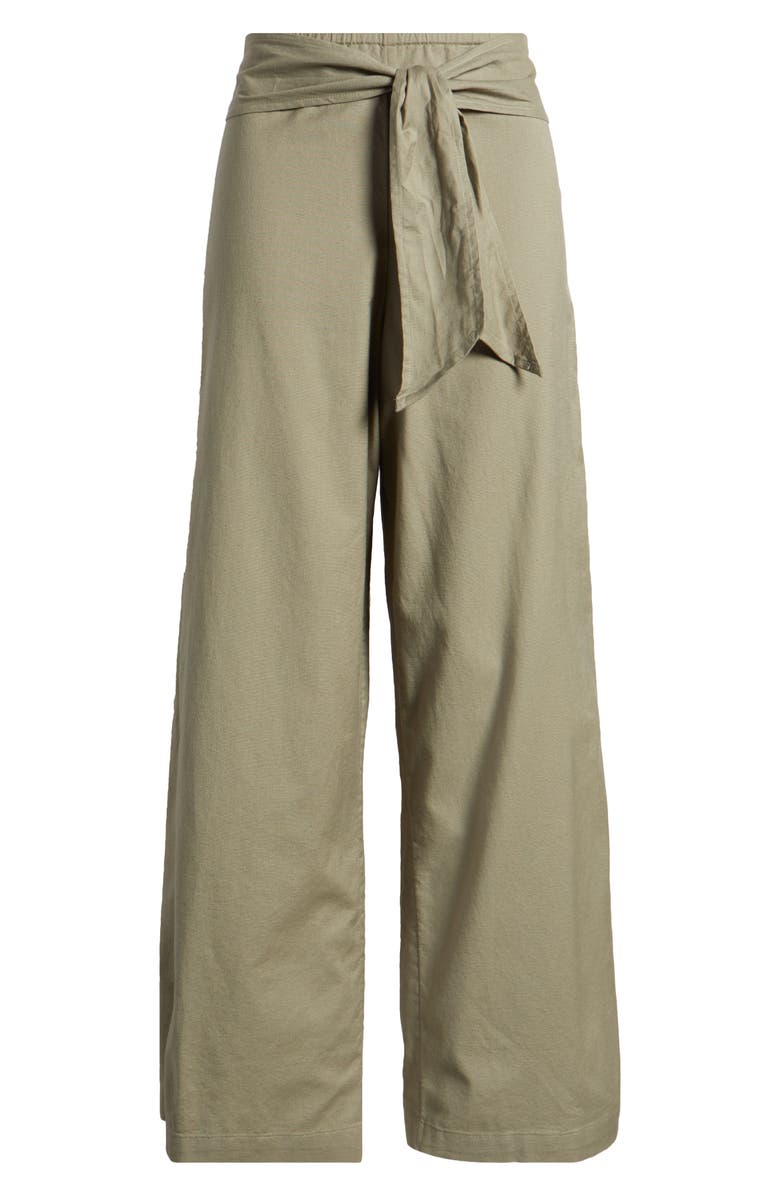 beachlunchlounge Florencia Tie Waist Wide Leg Cotton & Linen Pants, Alternate, color, Laurel Lagoon