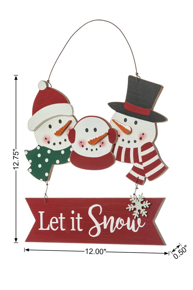 Wooden Christmas Snowman Family Wall Decor, Alternate, color, Red