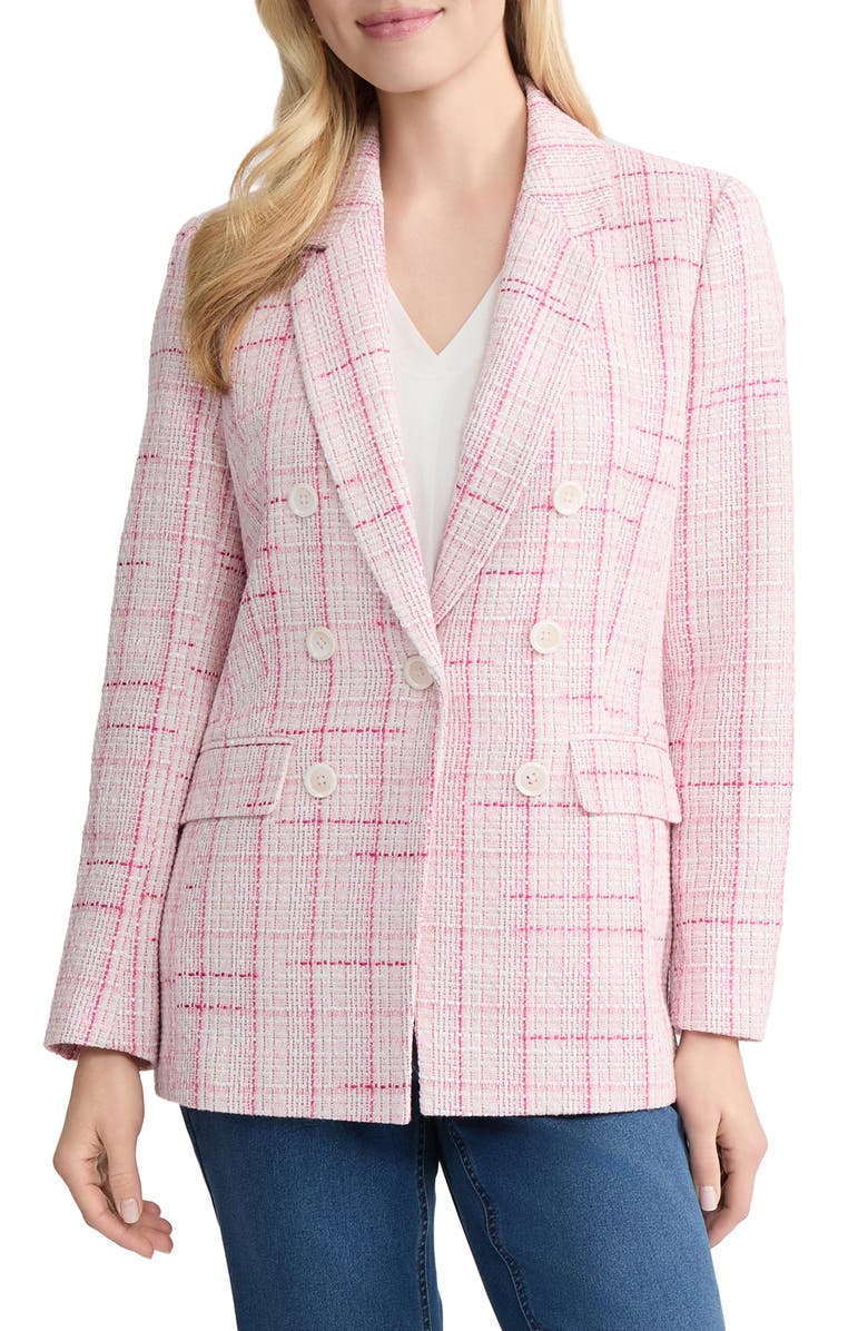 Jones New York Faux Double Breasted Tweed Jacket, Main, color, Petal Pink Multi