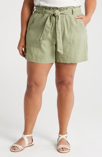 Wit & Wisdom Sky Rise Linen Blend Paperbag Shorts In Pistachio