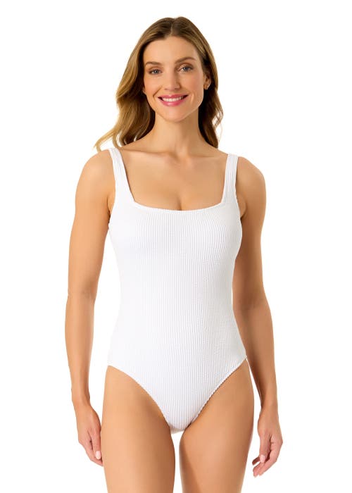 ANNE COLE TEXTURED CLASSIC SQUARE NECK ONE PIECE SWIMSUIT 