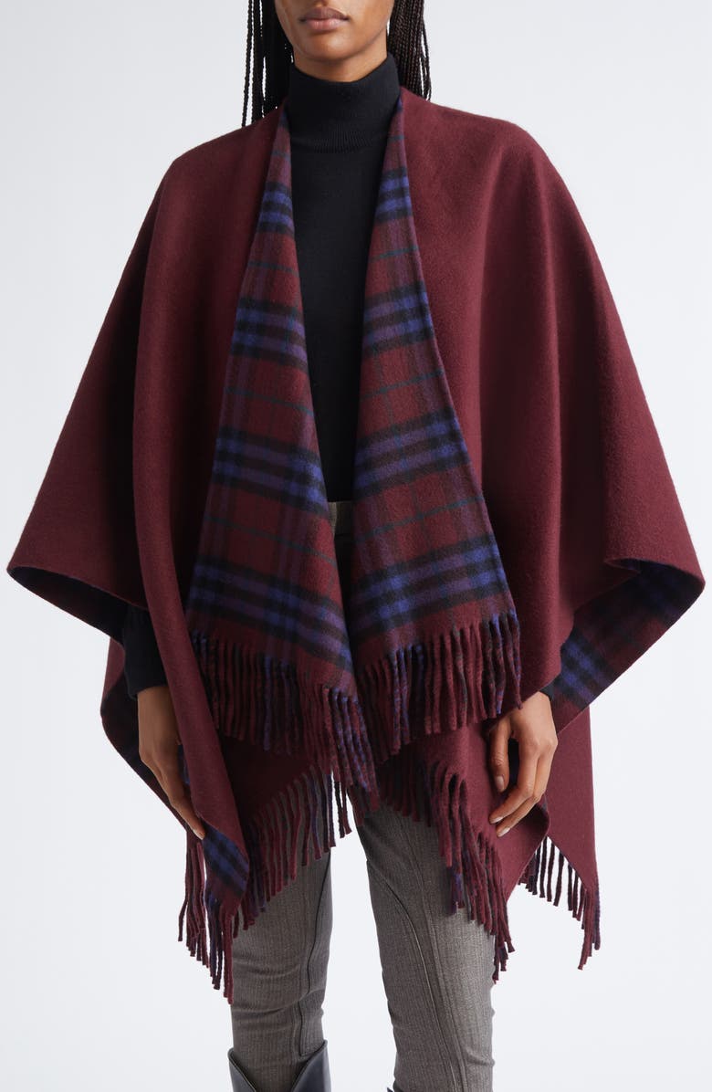 Burberry Wool Reversible Cape, Main, color, Sash Red