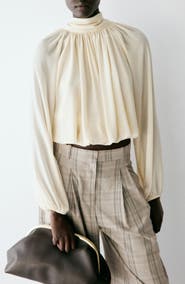 MANGO Tie Neck Texture Top