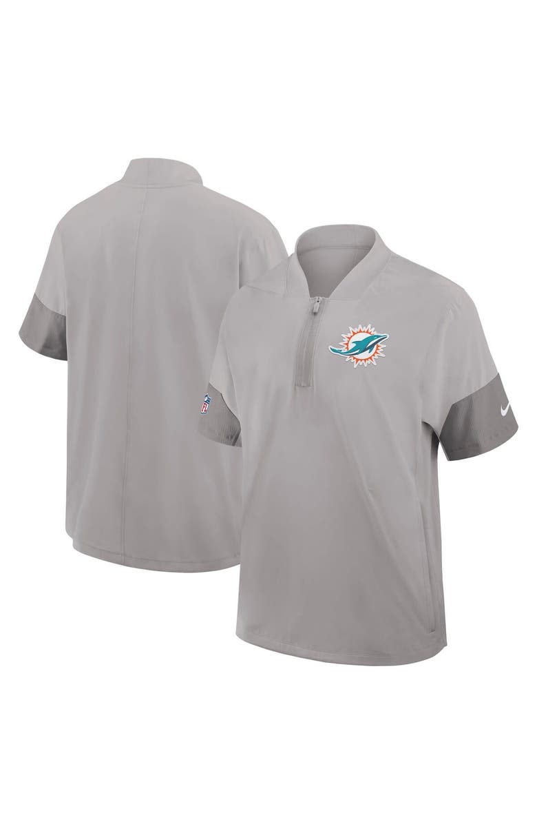 Nike Men's Nike Gray Miami Dolphins Sideline Short Sleeve Quarter-Zip Performance Coach Jacket, Main, color, Gray