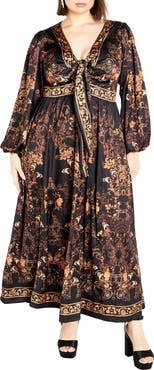 City Chic Ivanna Scarf Print Long Sleeve Maxi Dress