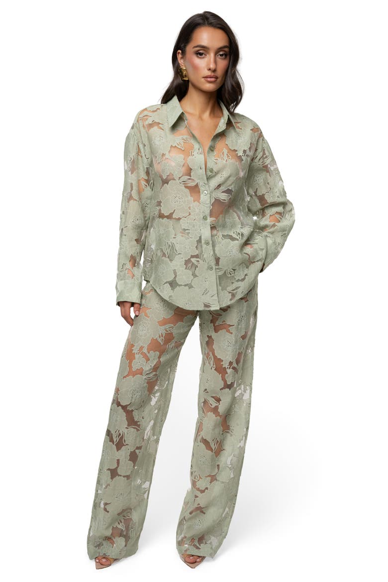 Organza Floral Blouse, Alternate, color, Sage