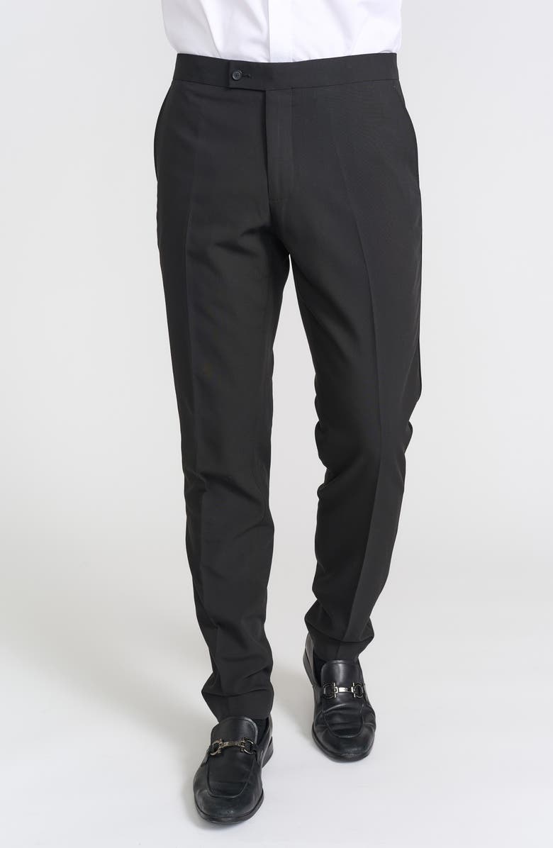 SAVILE ROW CO Slim FIt Tuxedo Pants - 30-34" Inseam, Main, color, Black