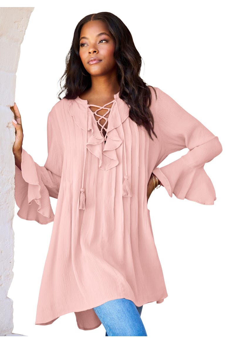 Hand Crinkled Ruffle Pintuck Tunic, Main, color, SOFT BLUSH