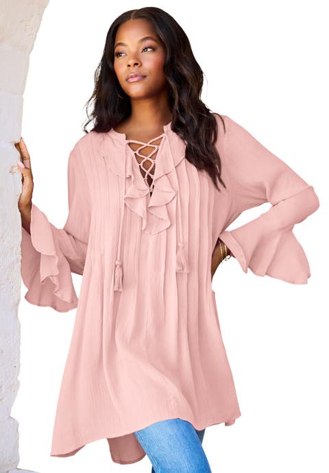 Hand Crinkled Ruffle Pintuck Tunic