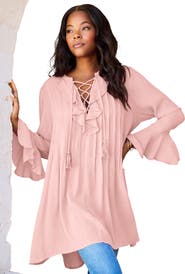 Roaman's Hand Crinkled Ruffle Pintuck Tunic