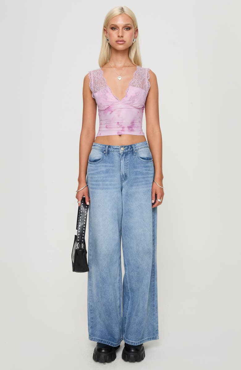 Princess Polly Typha Print Lace Trim Tank Top, Alternate, color, Pink