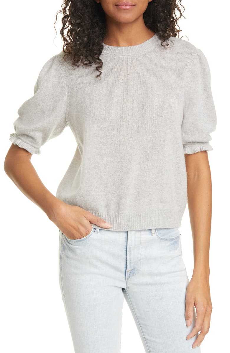 FRAME Ruffle Puff Sleeve Recycled Cashmere Sweater, Main, color, 