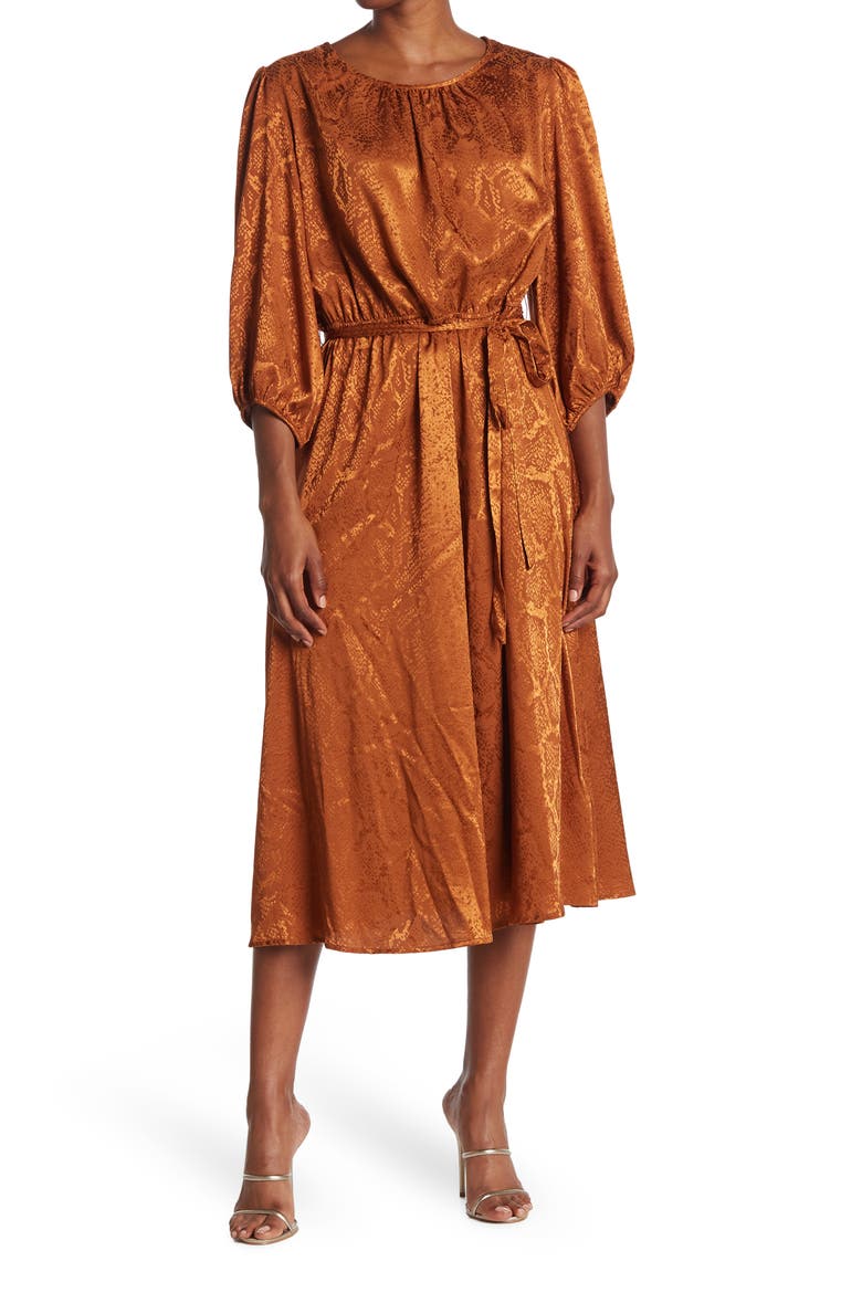3/4 Sleeve Midi Dress, Main, color, GINGER