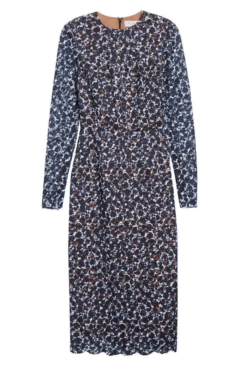 Michael Kors Collection Shadow Floral Lace Long Sleeve Sheath Dress, Alternate, color, Midnight/ Optic White