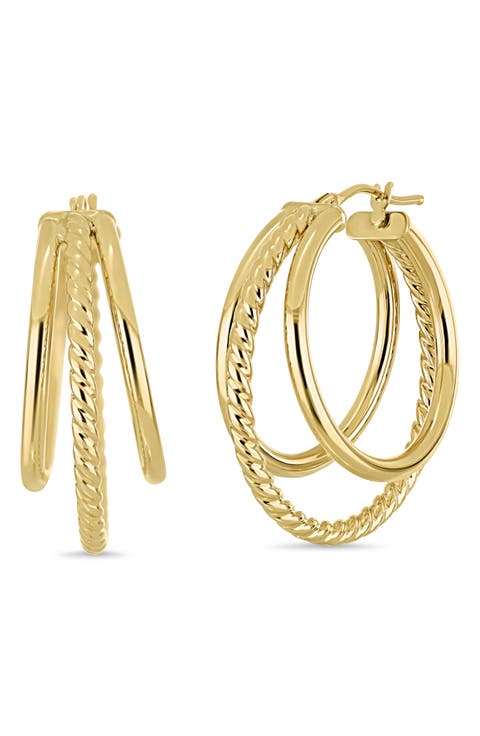 14K Yellow Gold Triple Hoop Earrings
