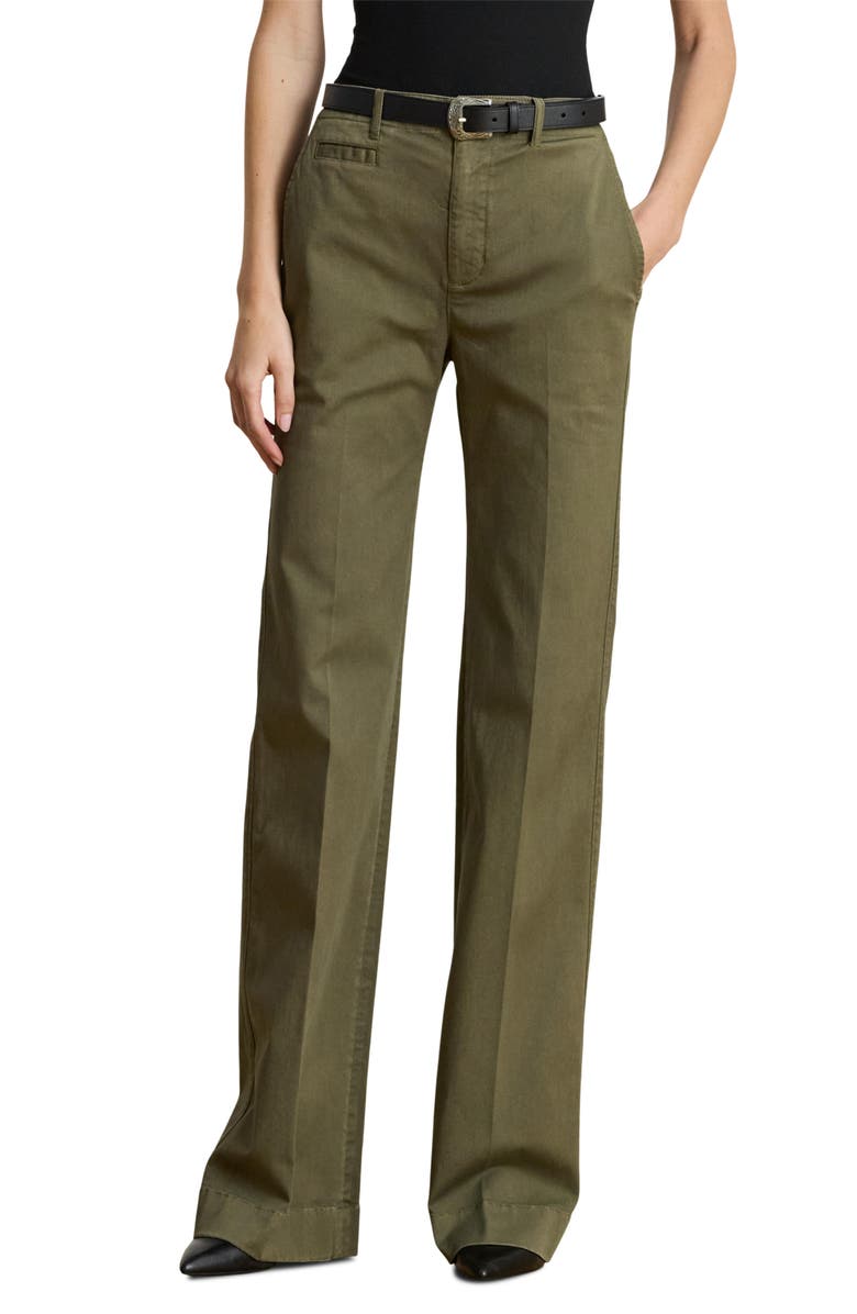 Lauren Ralph Lauren High Waist Flare Stretch Twill Chinos, Main, color, Botanic Olive