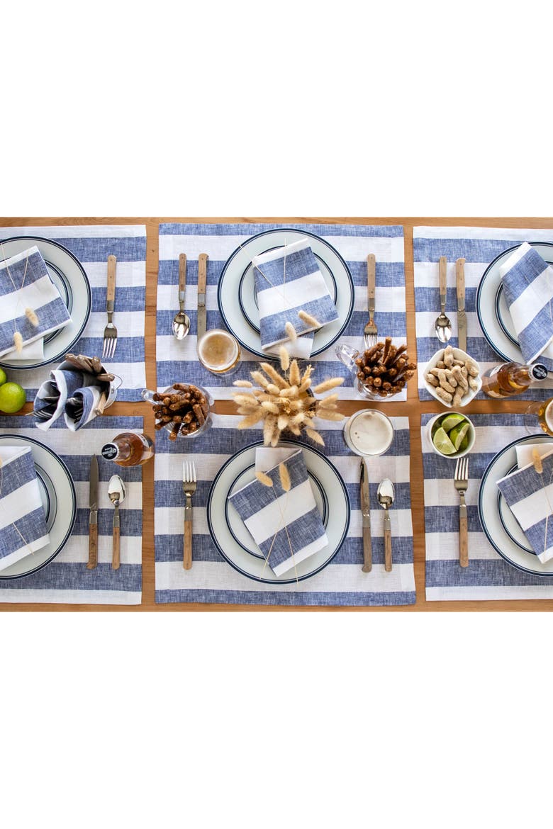Linen Placemats Set of 4, 14 x 19" - Cabana Stripe, Alternate, color, Navy and White
