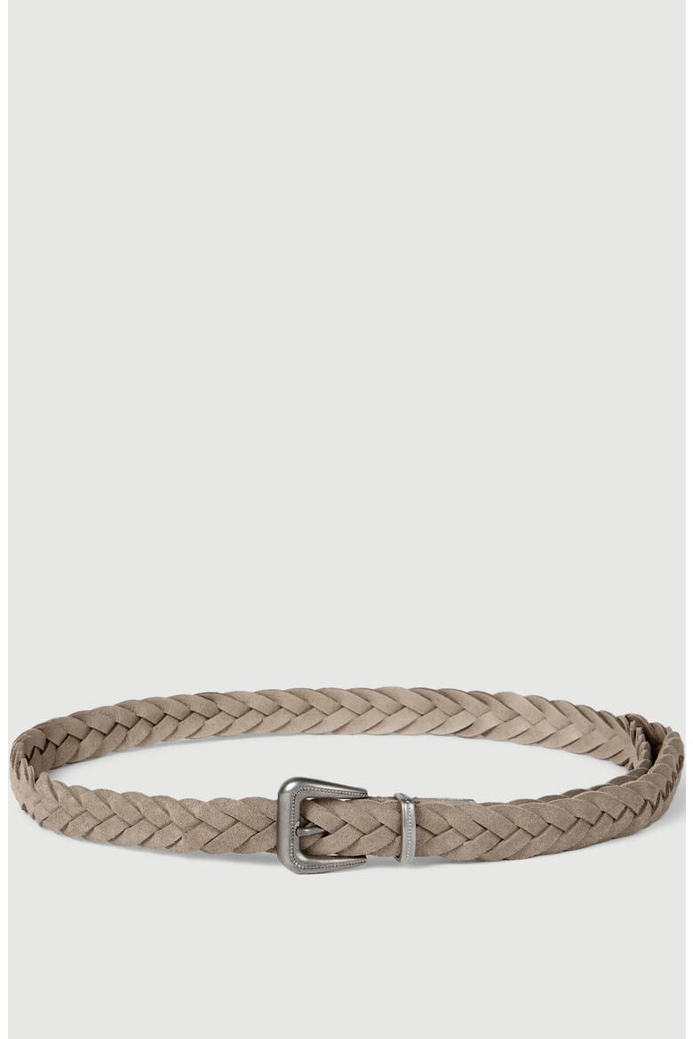 Braided leather belt with monili, Main, color, Light Grey