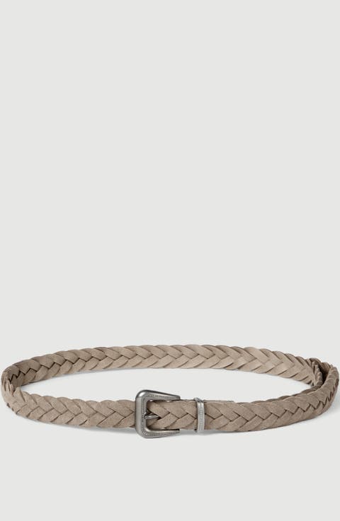Braided leather belt with monili