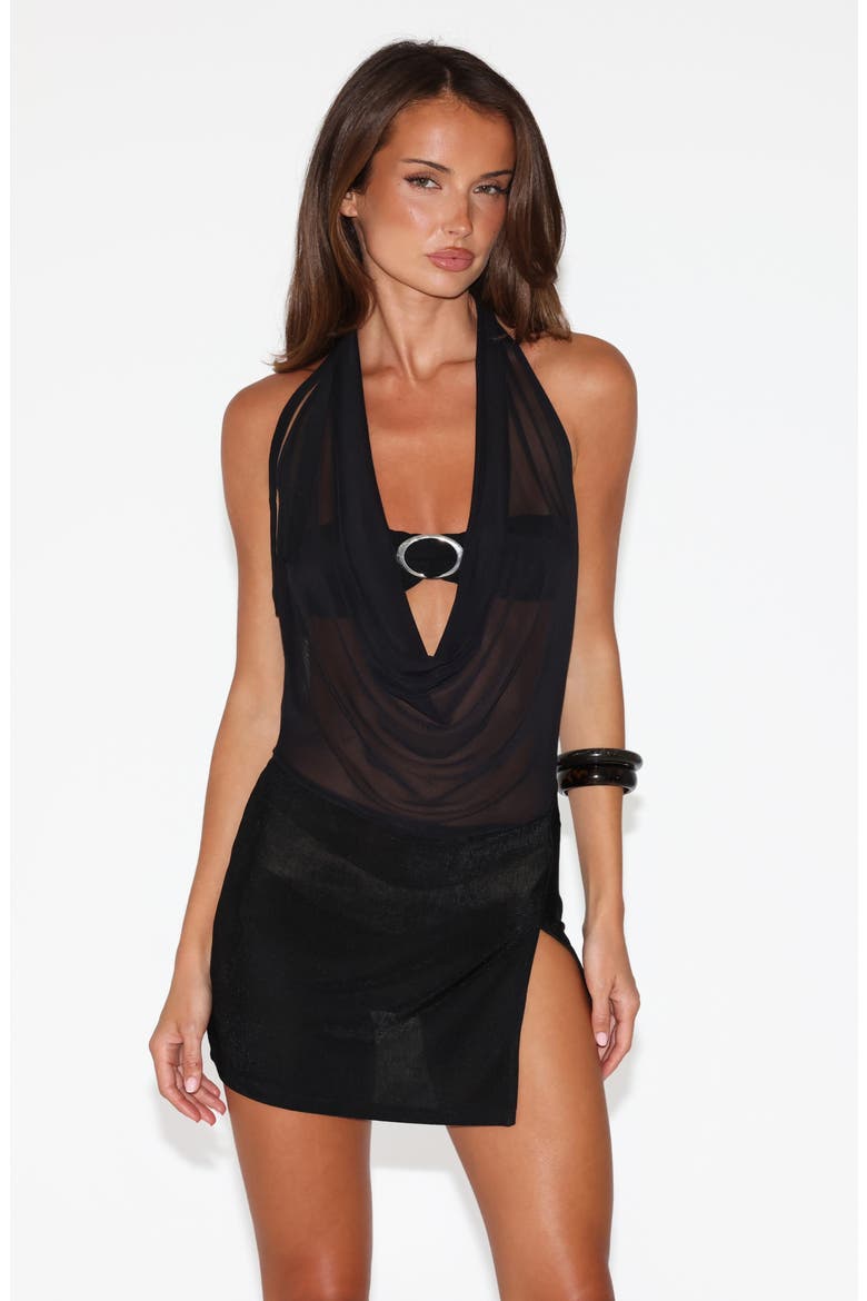 Makena Bra Halter Mesh Minidress, Alternate, color, BLACK