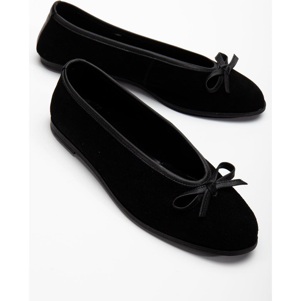Forever & Always Shoes Freya Leather Ballerina Flats In Black Suede Leather