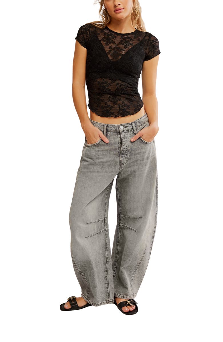 Free People Ready to Go Lace T-Shirt, Alternate, color, Black