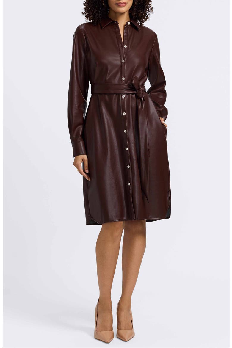 Rocca Long Sleeve Faux Leather Shirtdress, Main, color, CHICORY COFFEE