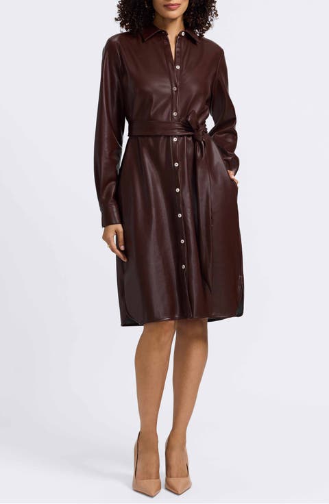 Rocca Long Sleeve Faux Leather Shirtdress