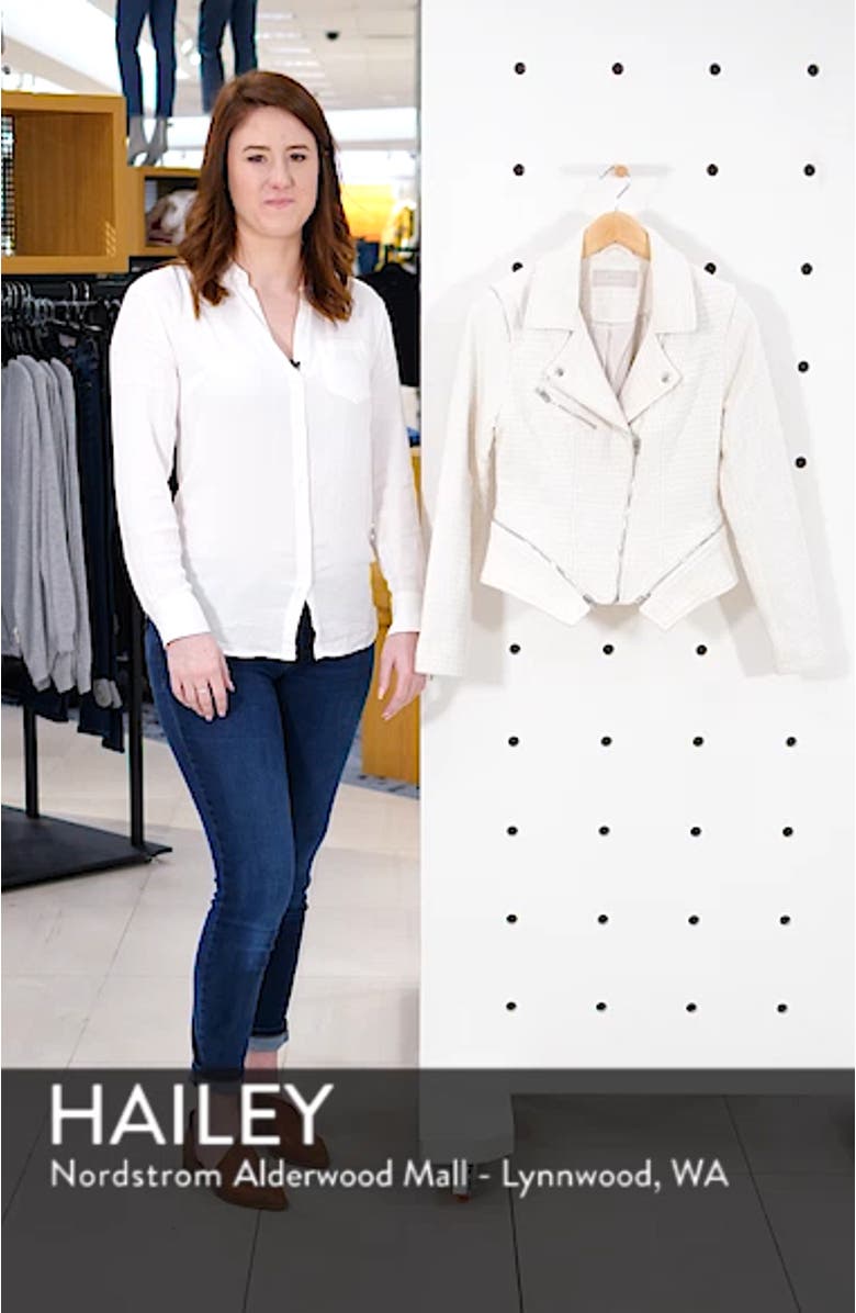 Tweed Fitted Zipper Moto Jacket, sales video thumbnail