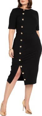 ELOQUII Button Detail Workwear Midi Dress