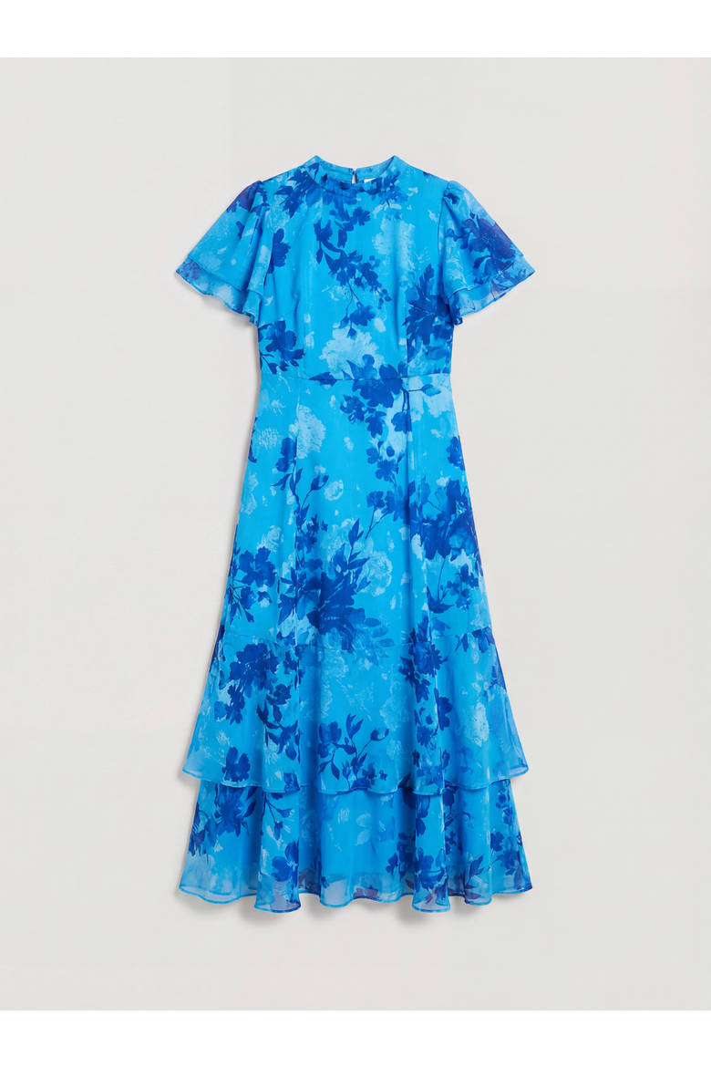 Floral Burn Out Ruffle Midi Dress, Alternate, color, Blue