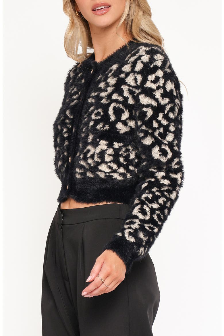 Tyra Leopard Spot Fuzzy Eyelash Crop Cardigan, Alternate, color, BLACK
