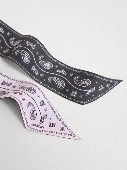 Lost Pattern Nyc "paisley" Silk Twill Skinny Scarf In Pink