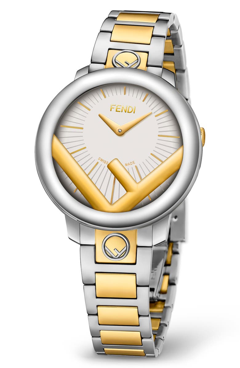 Fendi Run Away Two-Tone Stainless Steel Bracelet Watch, 28mm, Main, color, 
