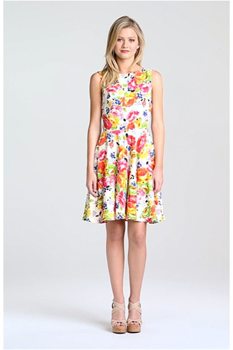 Print Fit & Flare Dress, Alternate, color, PINK