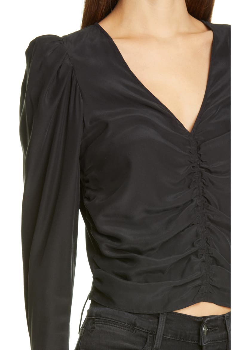 Agnes Shirred Puff Sleeve Knit Top, Alternate, color, NOIR