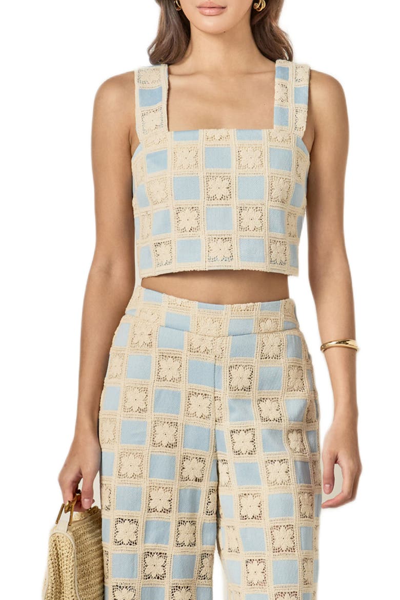 Crochet Inset Crop Top, Main, color, POWDER BLUE