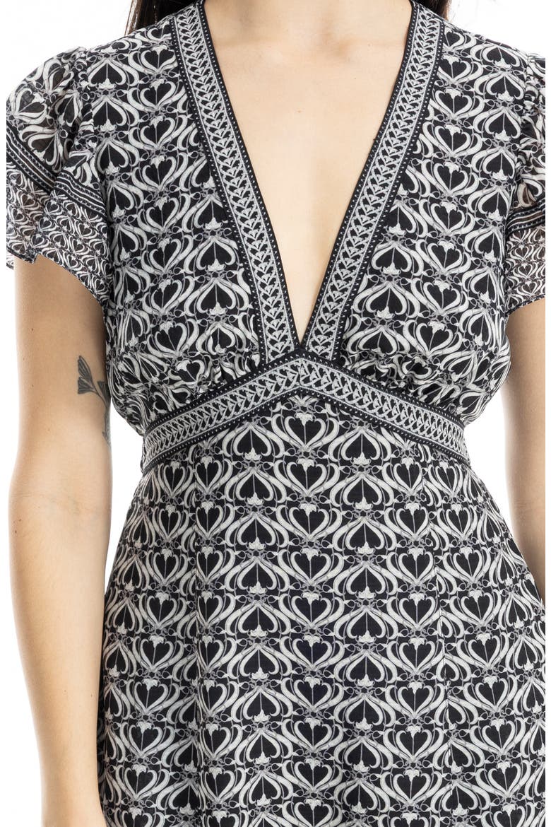 V-Neck Ruffle Sleeve Maxi Dress, Alternate, color, BLACK/ CREAM