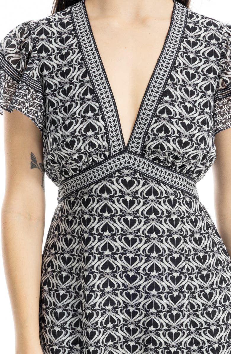 MAX STUDIO V-Neck Ruffle Sleeve Maxi Dress, Alternate, color, Black/ Cream